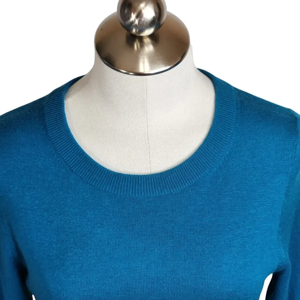 Kate Spade Arianna Sweater Womens Size Large Teal Wool Cashmere Blend 3/4 Sleeve